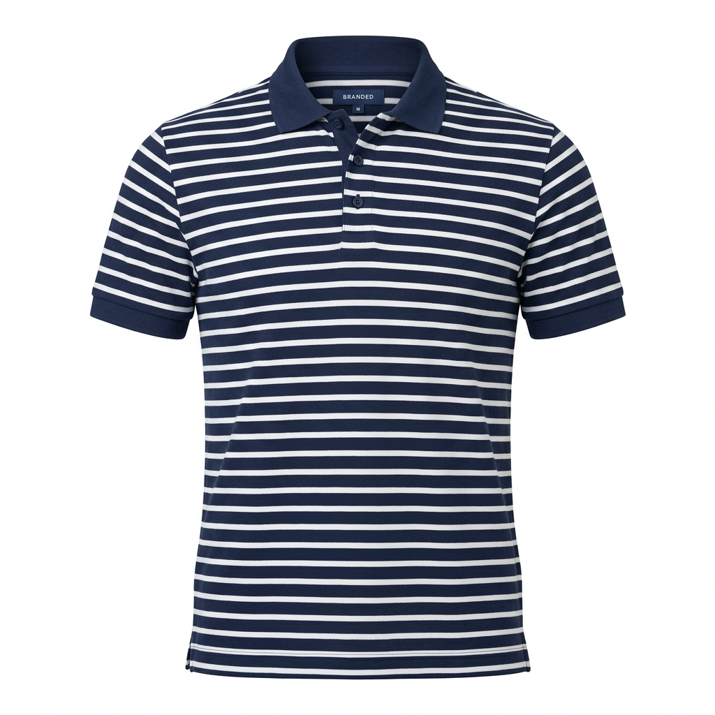 Men's Casual Navy Stripe Polo Tee